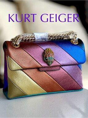 KURT GEIGER Kensington Mini Metallic Rainbow Leather Crossbody Shoulder Bag NWT